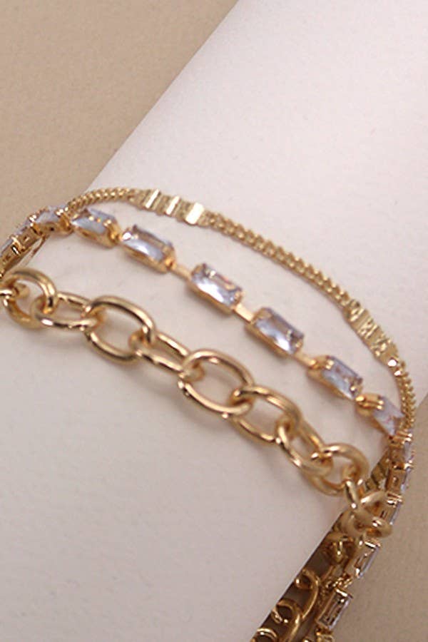Baguette Stone Multi Layer Toggle Bracelet