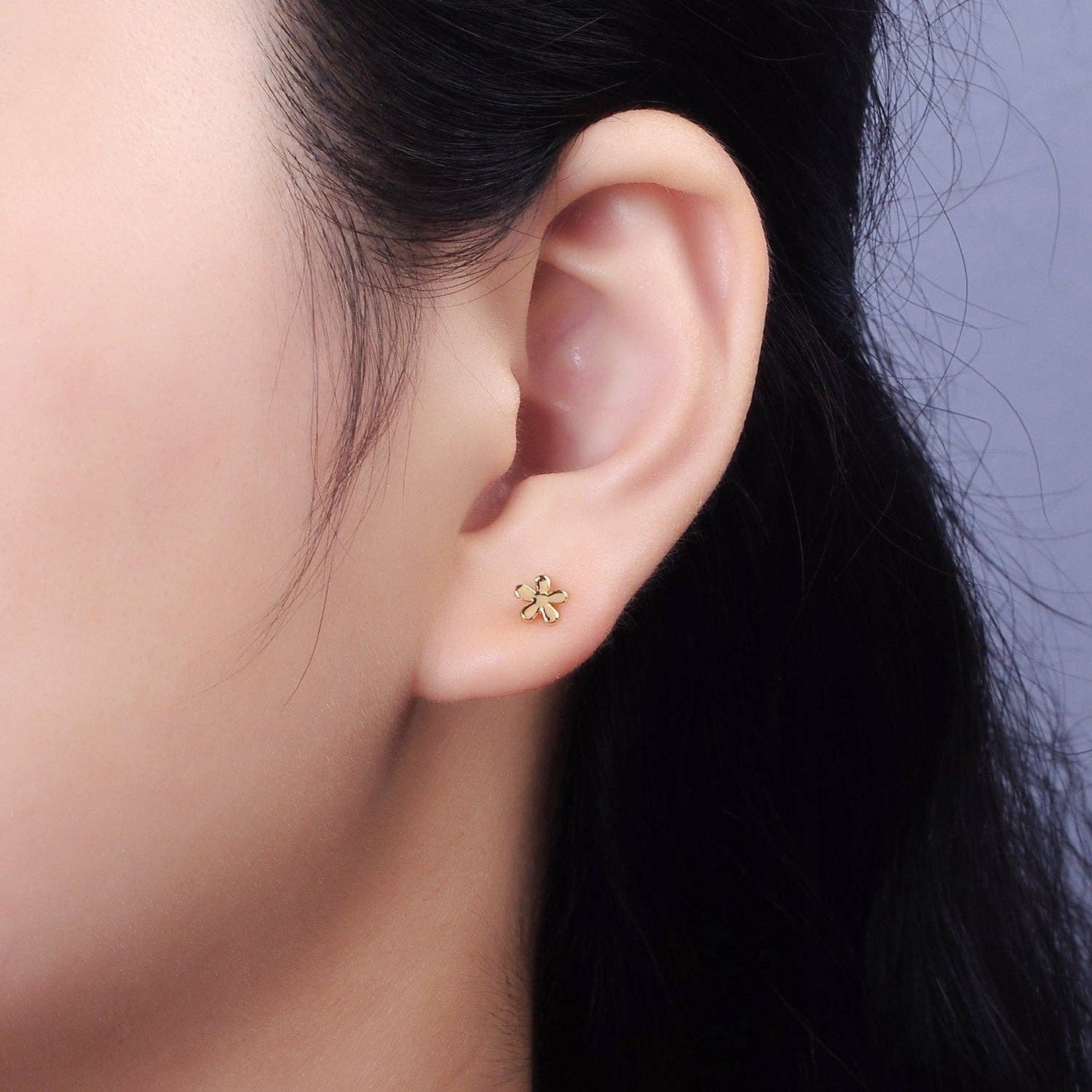 16K Gold Filled 5mm Flower Minimalist Mini Stud Earrings