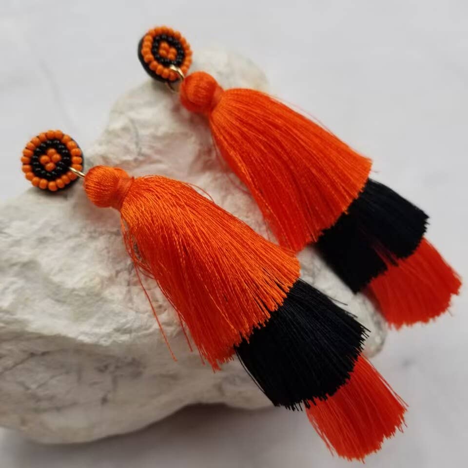 Go Lex Orange Fringe Earrings