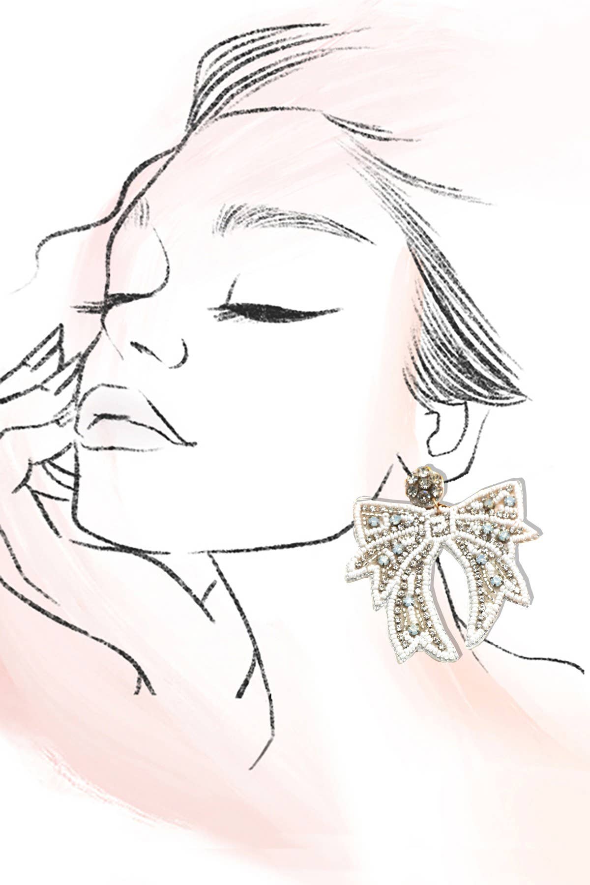 Holiday White Bow Beaded Earrings