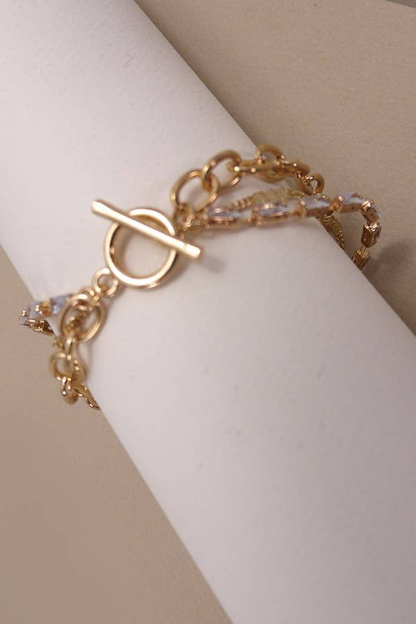 Baguette Stone Multi Layer Toggle Bracelet