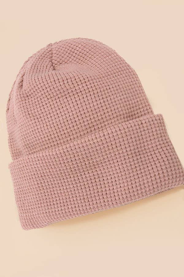 Soft Waffle-Texture Blush Knit Beanie