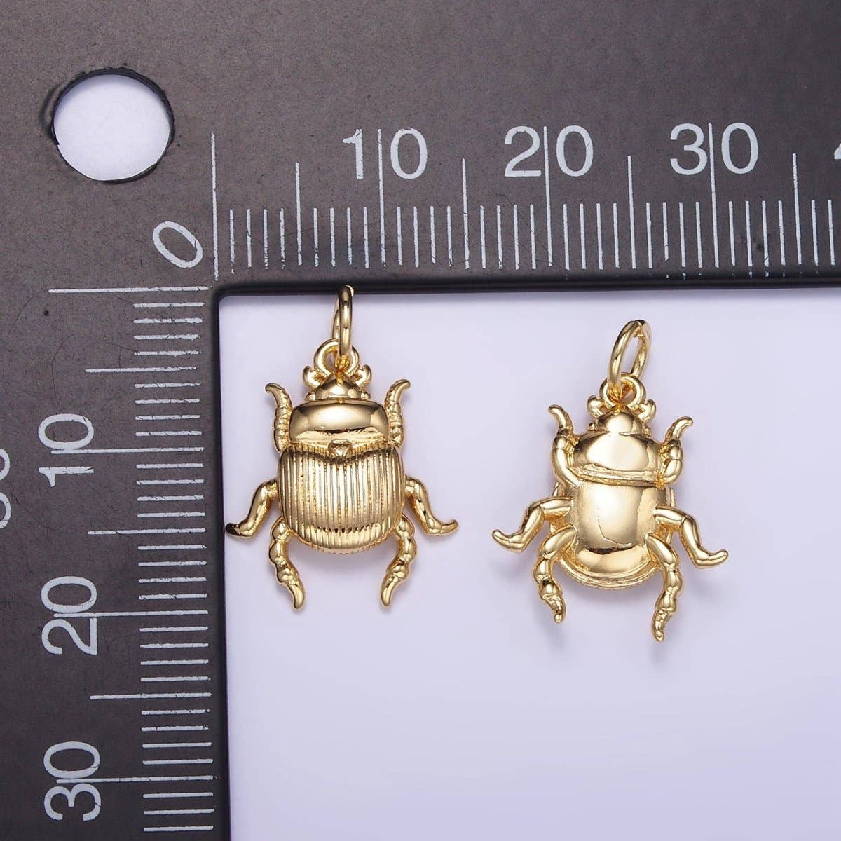 14K Gold Filled Scarab Beetle Textured Animal Charm | W775
