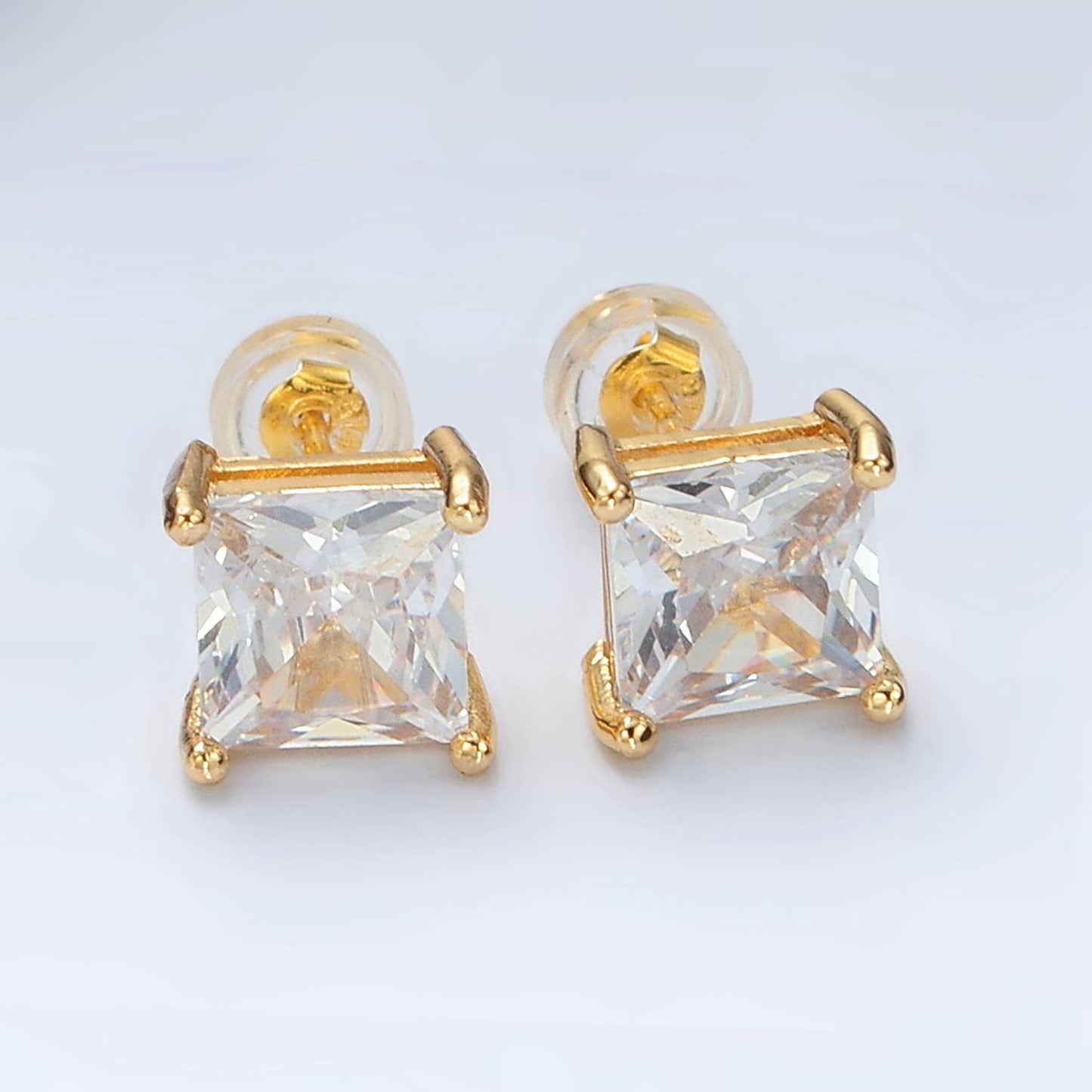 24K Gold Filled CZ Square Baguette Stud Earrings