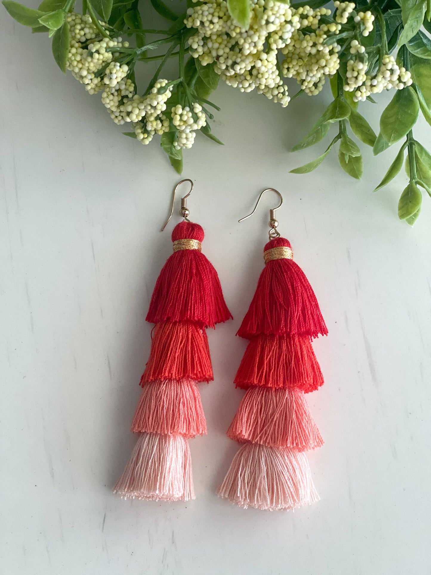 Red Free Fall Tassel Earrings