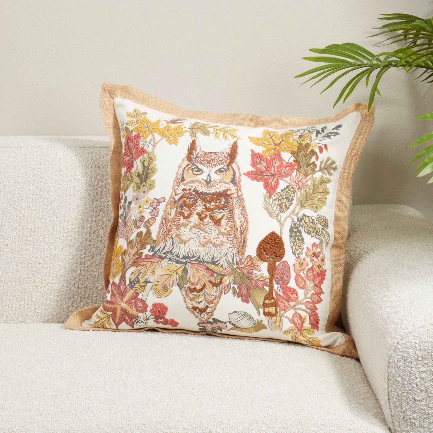 Embroidered Owl Pillow Cover