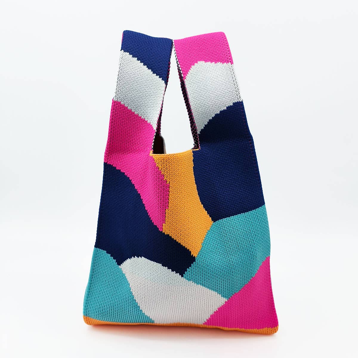 Color Block Knitted Tote Bag