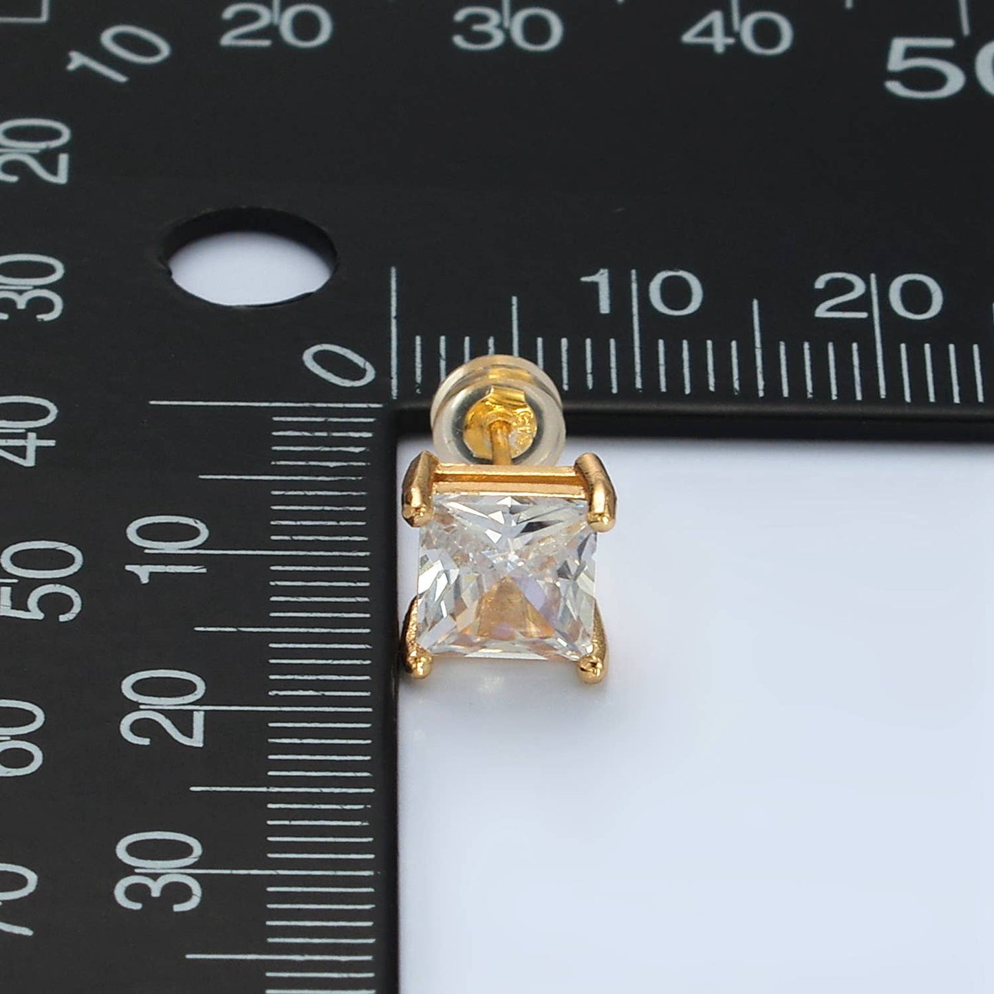 24K Gold Filled CZ Square Baguette Stud Earrings