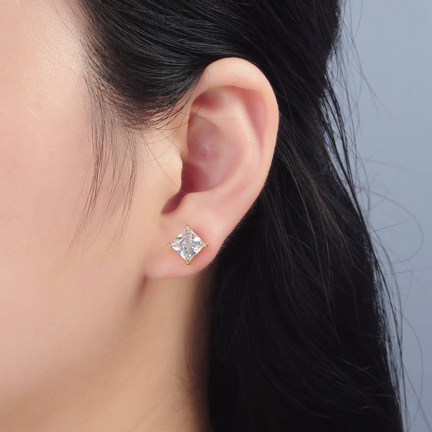 24K Gold Filled CZ Square Baguette Stud Earrings
