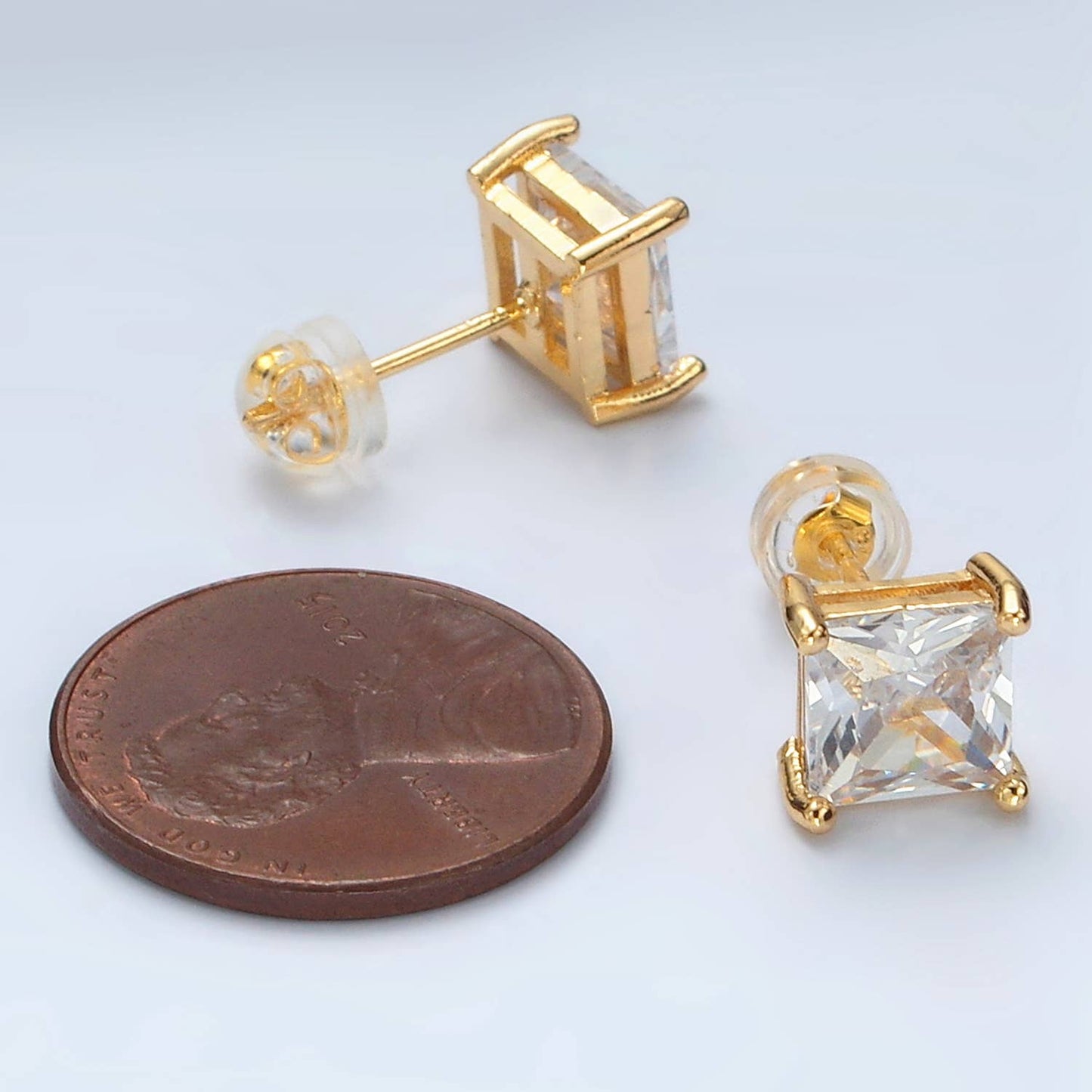 24K Gold Filled CZ Square Baguette Stud Earrings