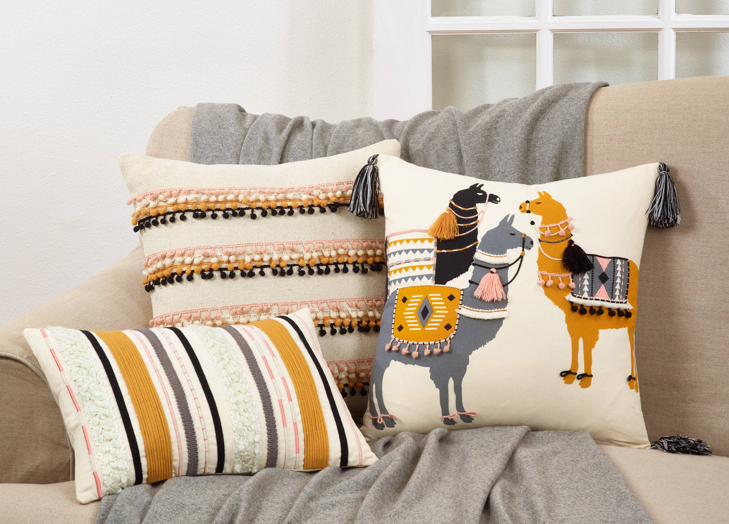 The Aiko - Pom Pom Applique Pillow Cover