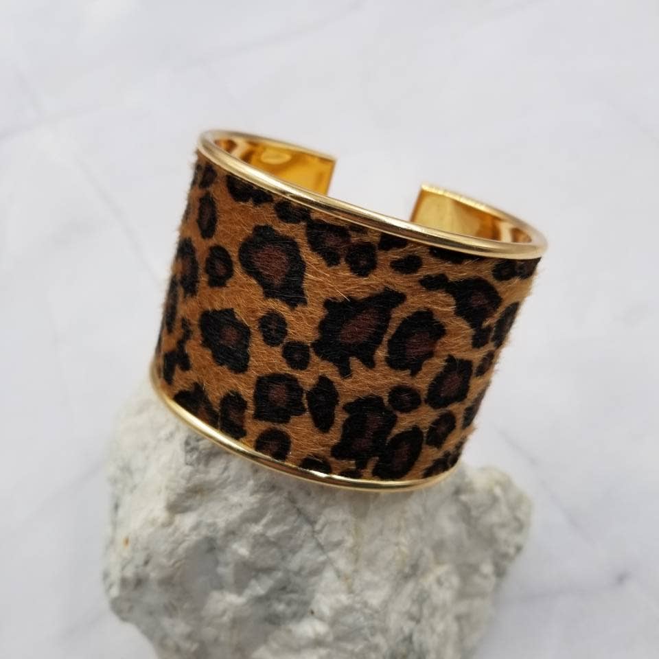 Leopard Print Gold Cuff Bracelet