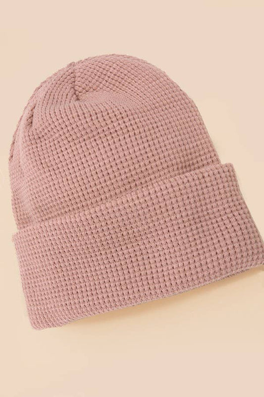 Soft Waffle-Texture Blush Knit Beanie