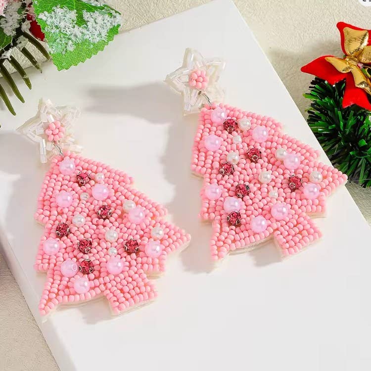 Christmas Tree Seed Beed Star Drop Earrings