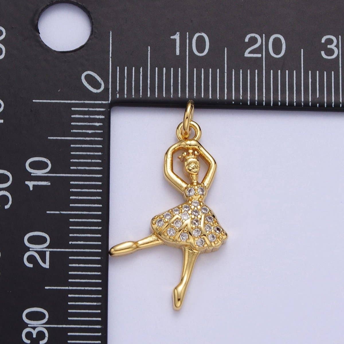 Gold Ballerina Dancer Micro Paved Cubic Zirconia Charm For Arts Jewelry Making | C-690