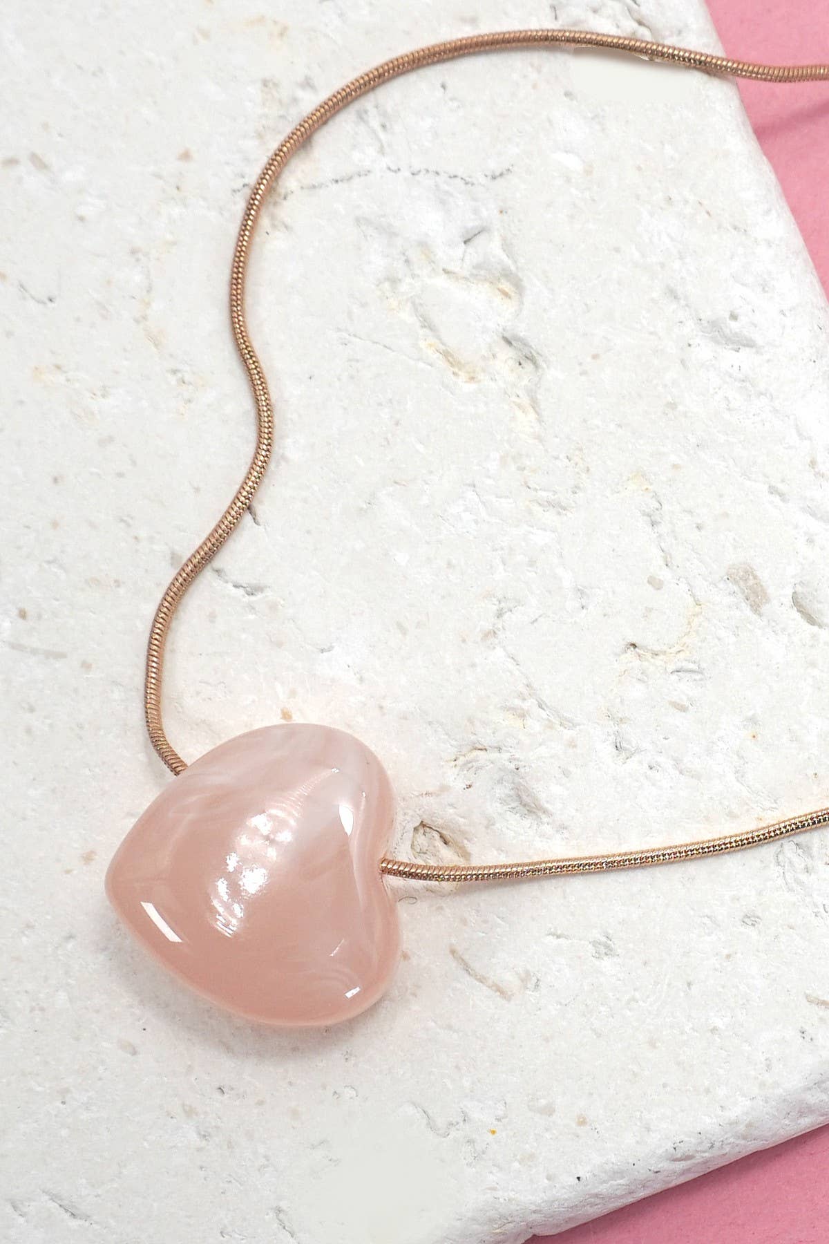 Rose Quartz Inspired Heart Charm Necklace