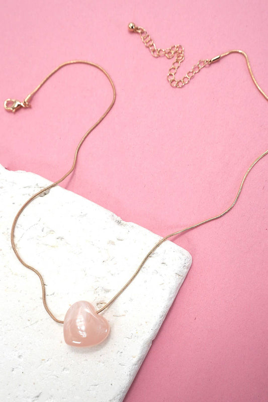Rose Quartz Inspired Heart Charm Necklace