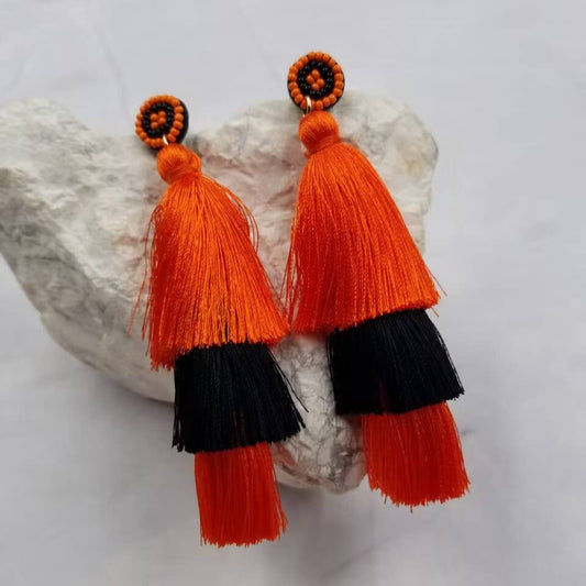 Go Lex Orange Fringe Earrings