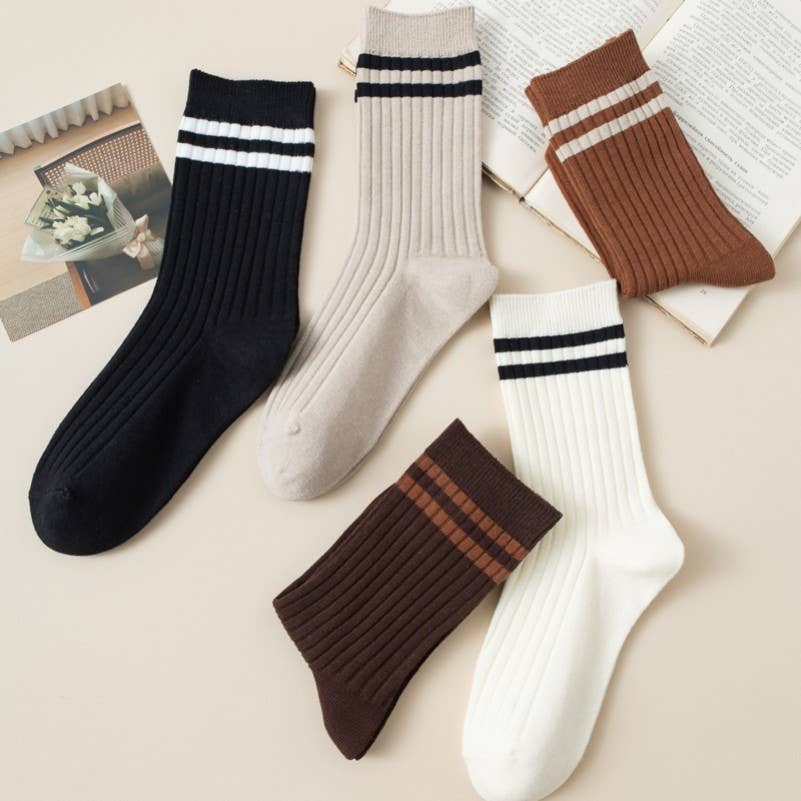 Womens Striped Half Crew Throwback Cotton Sock