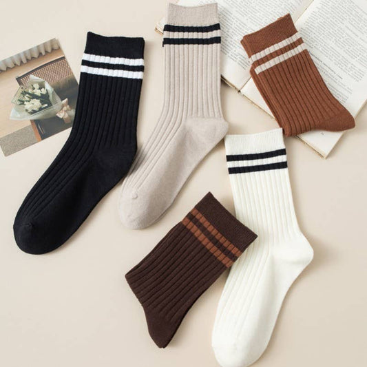 Womens Striped Half Crew Throwback Cotton Sock