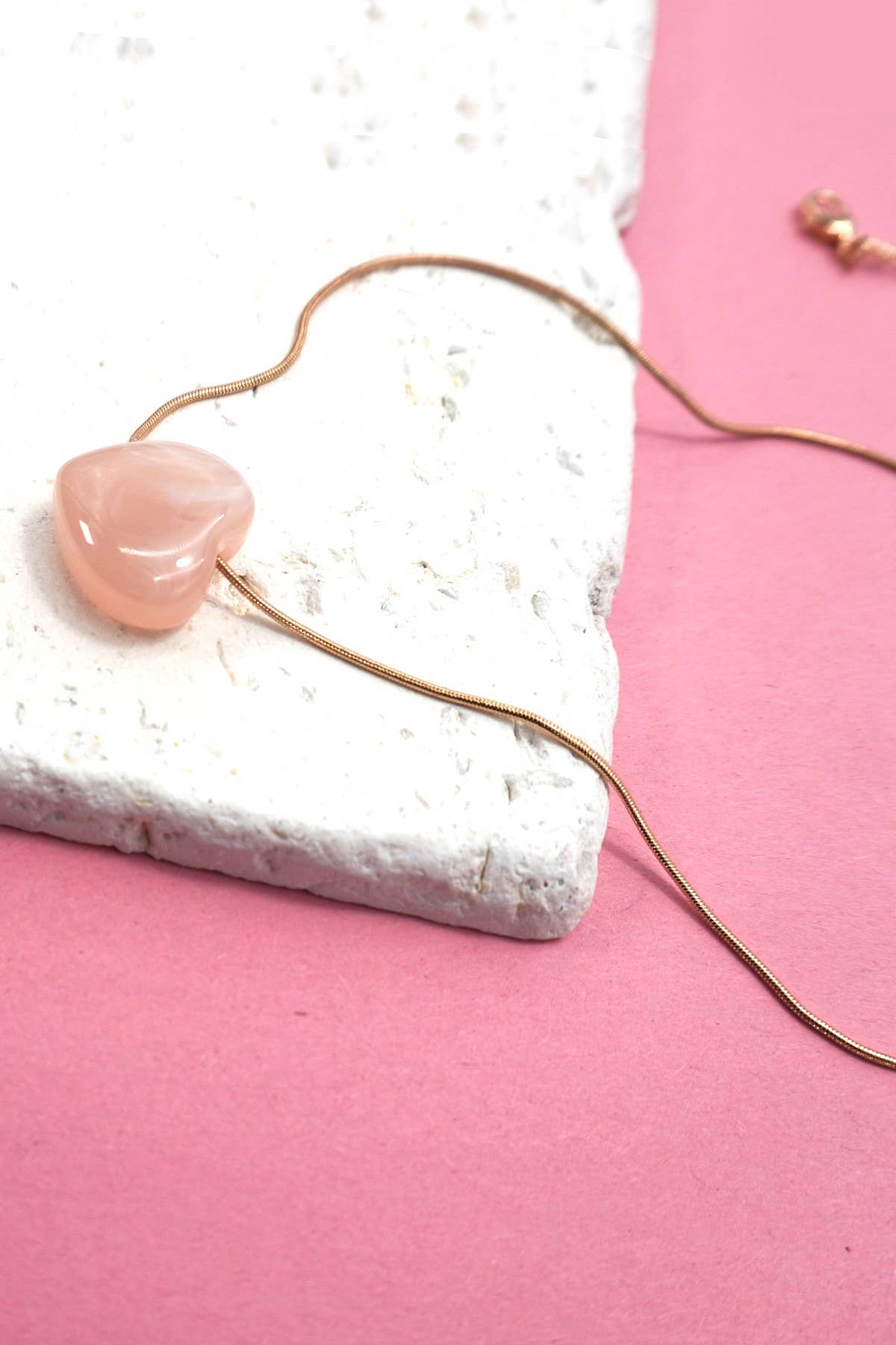 Rose Quartz Inspired Heart Charm Necklace