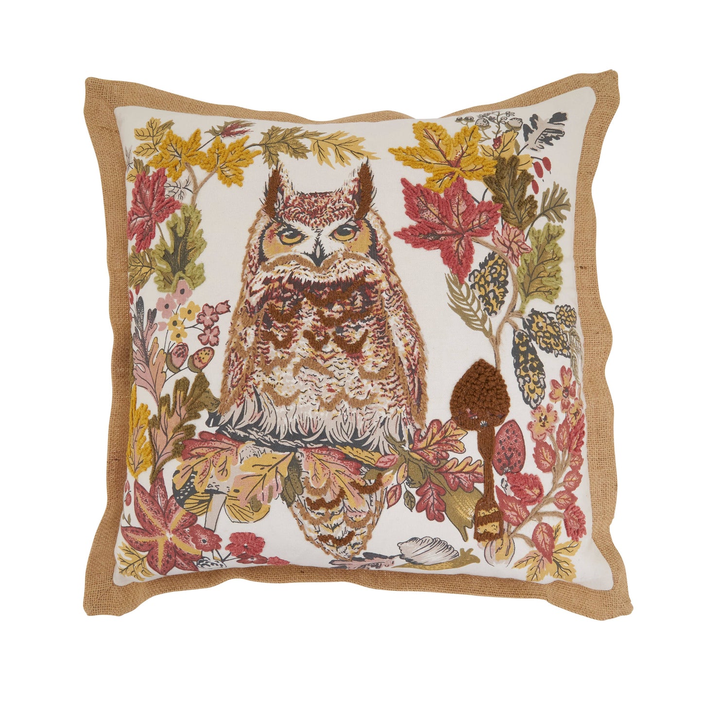 Embroidered Owl Pillow Cover