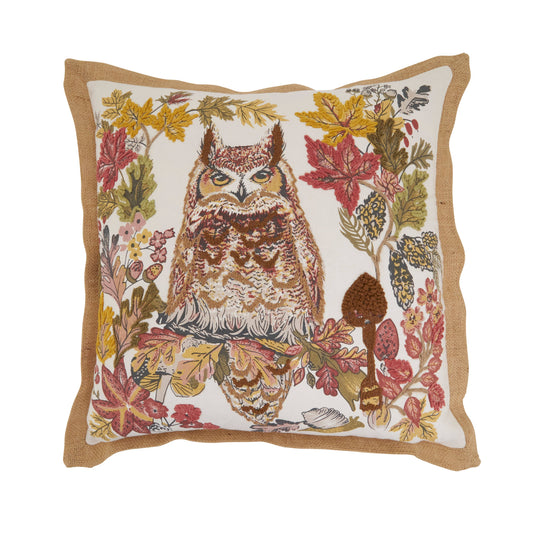 Embroidered Owl Pillow Cover