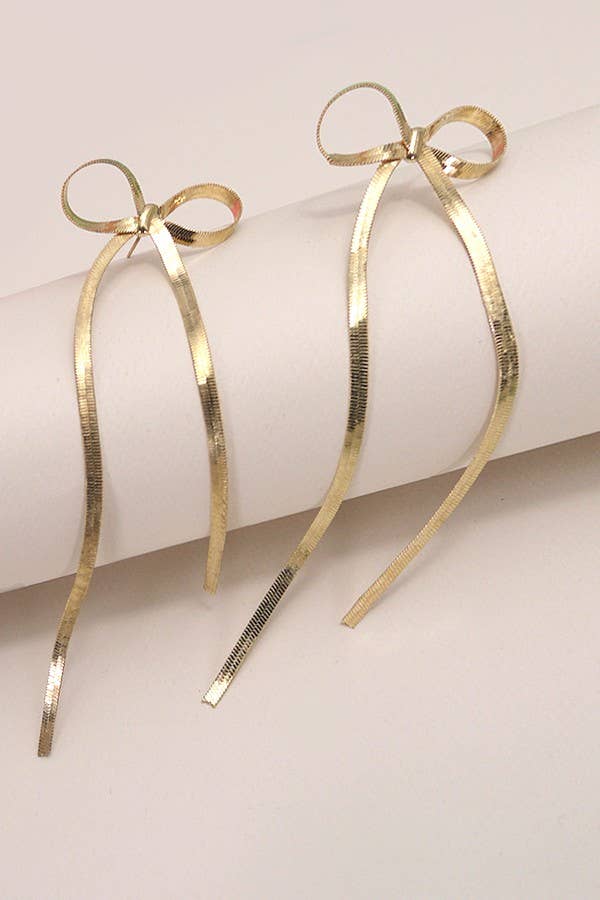 Snake Chain Long Bow Earrings