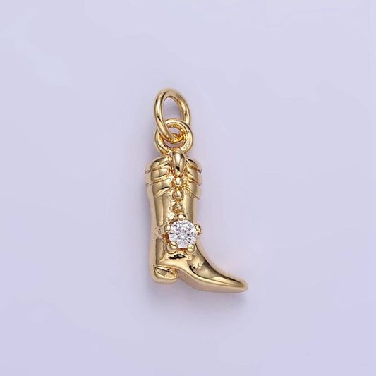 16K Gold Filled CZ West Cowboy Boots Charm