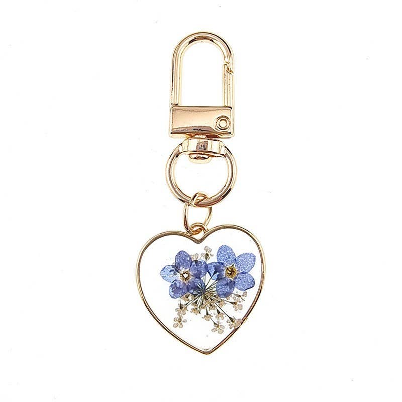 Blue Dried Pressed Flower Bag Charm