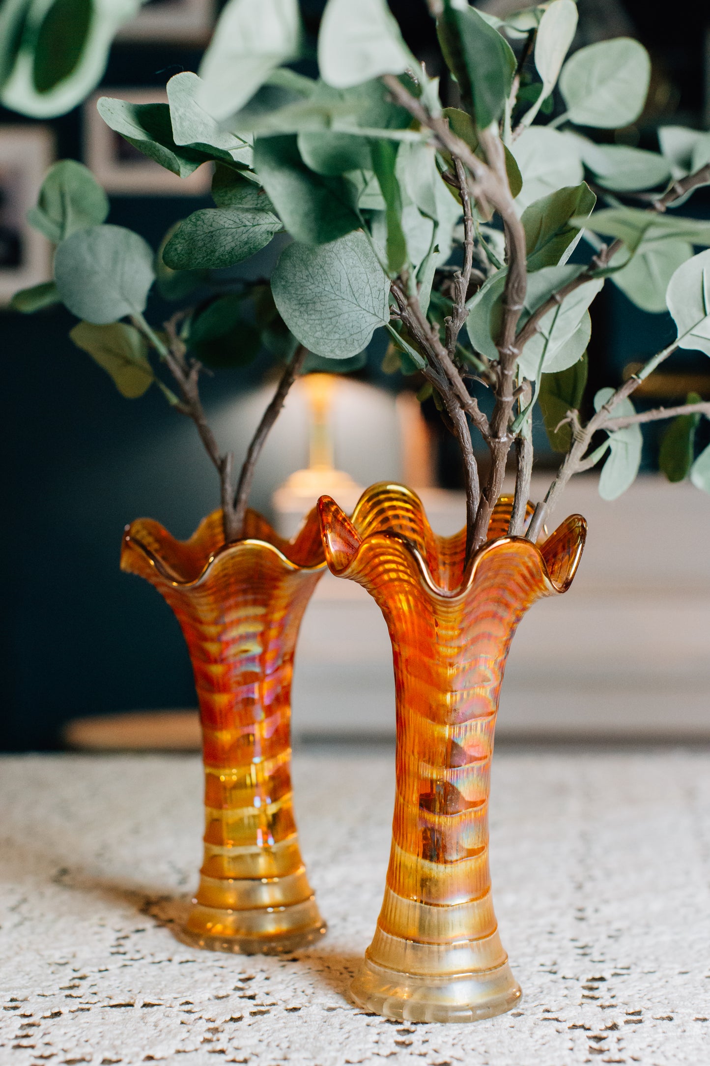 Vintage Marigold Carnival Glass Vase