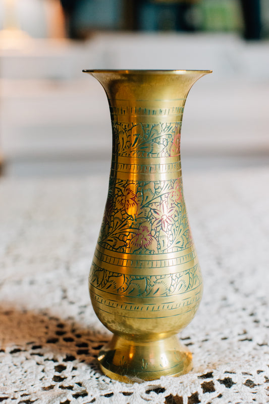 Vintage Brass Engraved Vase