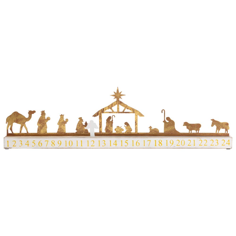 23" Long Gold & White Nativity Advent Calendar Christmas