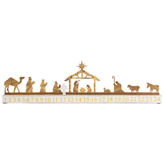 23" Long Gold & White Nativity Advent Calendar Christmas
