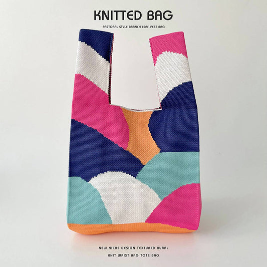 Color Block Knitted Tote Bag