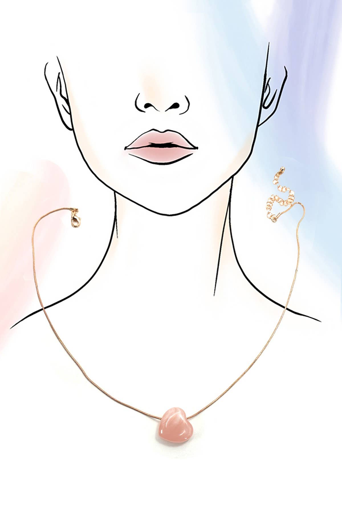 Rose Quartz Inspired Heart Charm Necklace