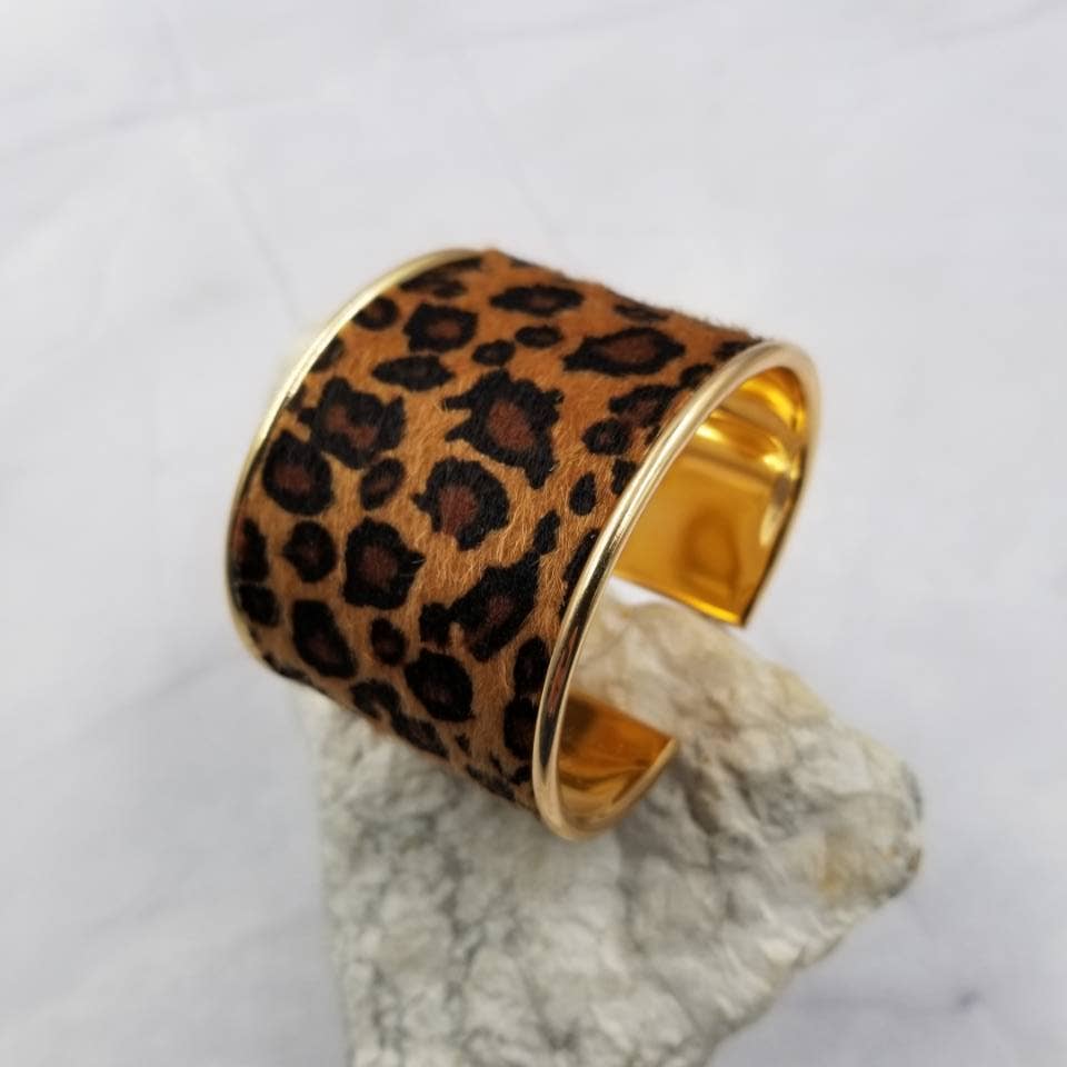 Leopard Print Gold Cuff Bracelet
