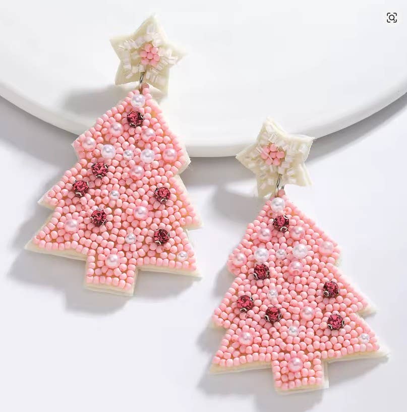 Christmas Tree Seed Beed Star Drop Earrings