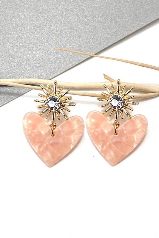 Star Burst Heart Drop Earrings