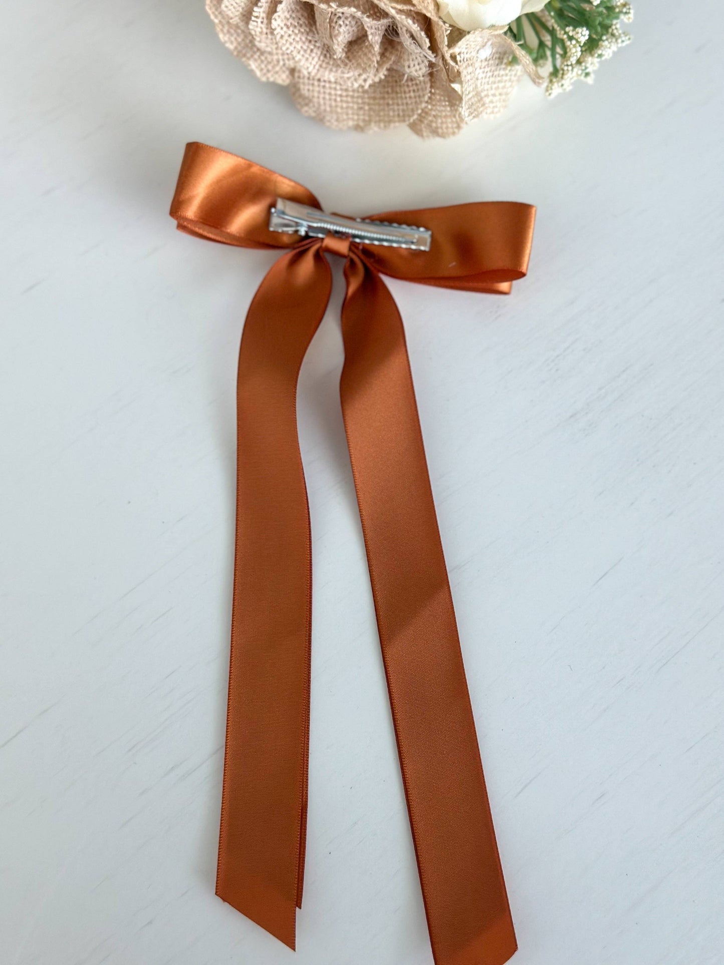 Classic Satin Bow With Clip "Rust"