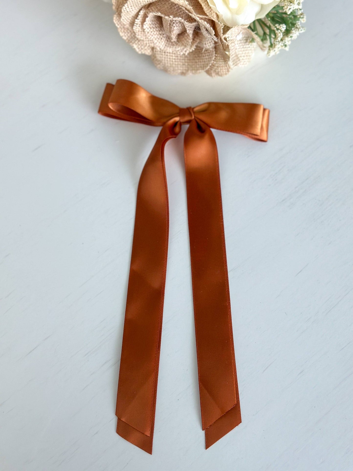 Classic Satin Bow With Clip "Rust"