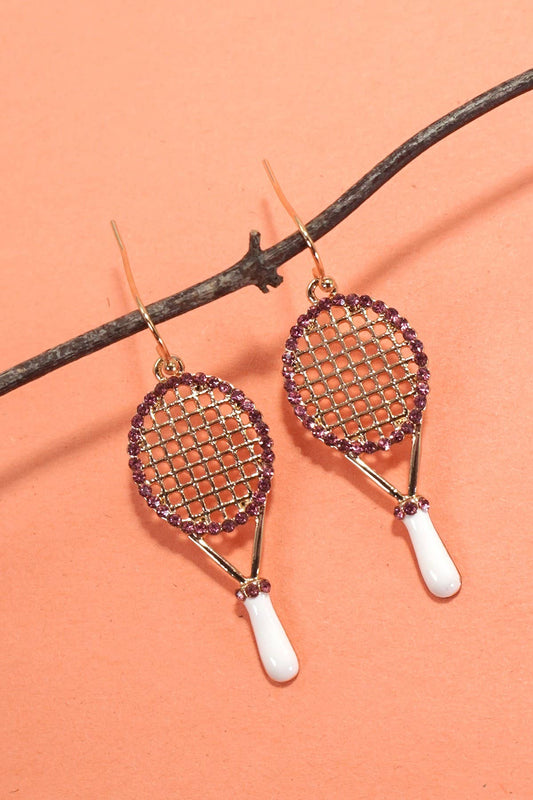 Tennis Racket Rhinestone Earrings