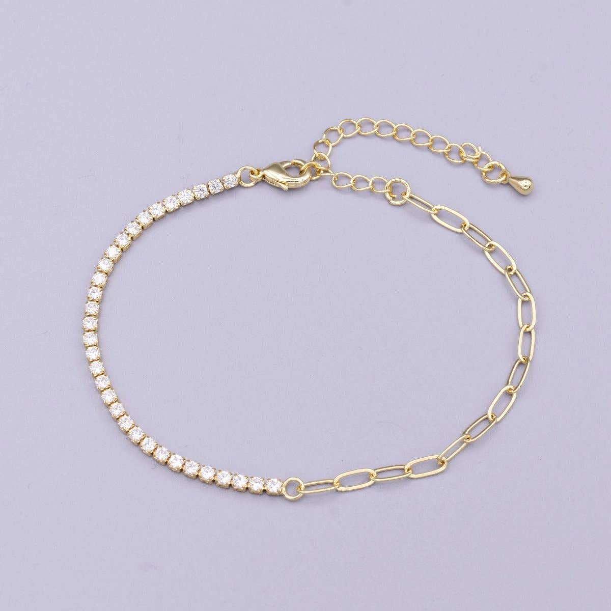 Half Tennis Half Paperclip Chain Bracelet