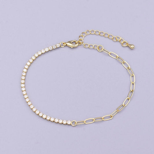 Half Tennis Half Paperclip Chain Bracelet