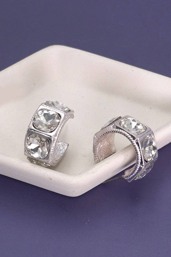 Mini Large Rhinestone Hoop Earrings