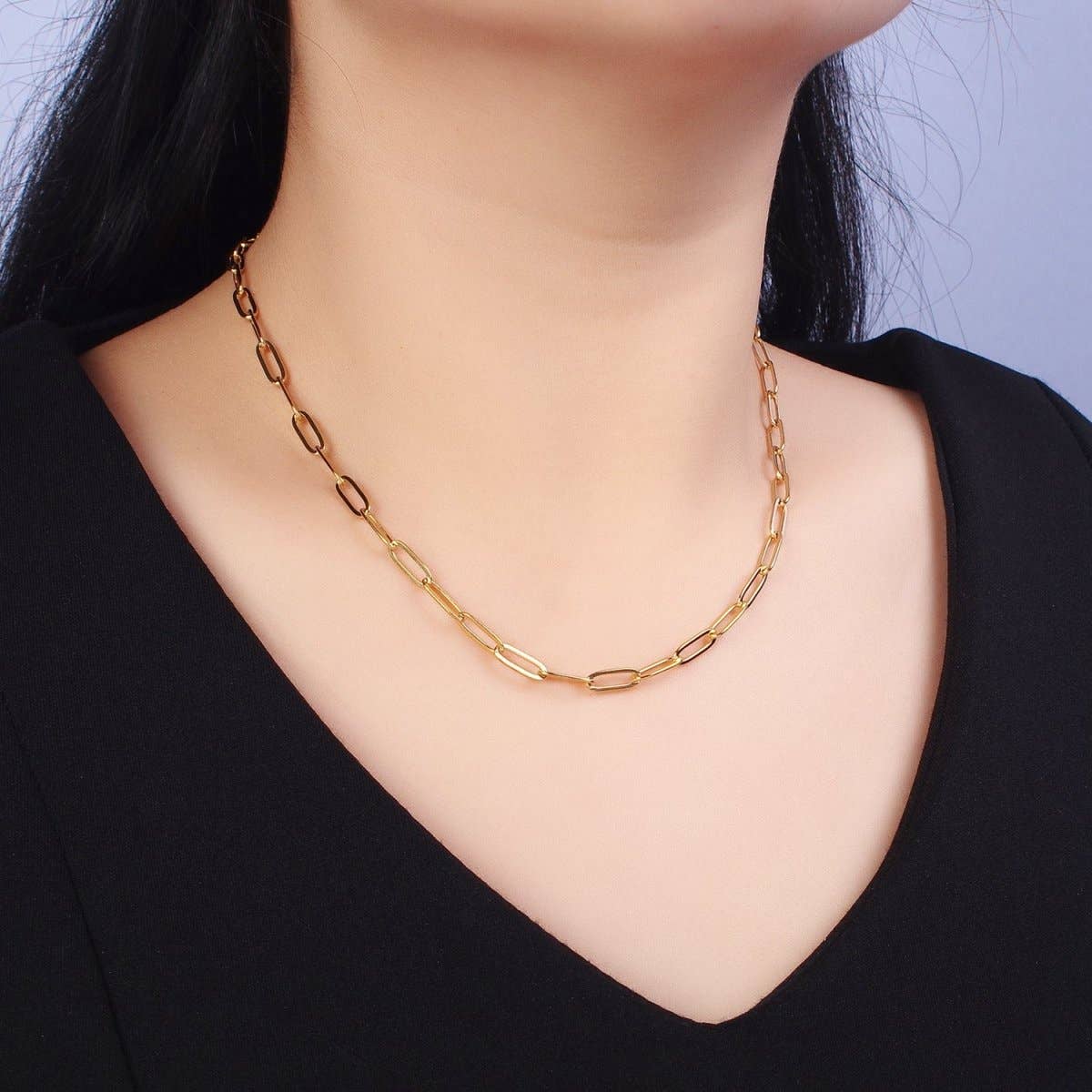 Gold Paperclip Chain Necklace  17.7 inch