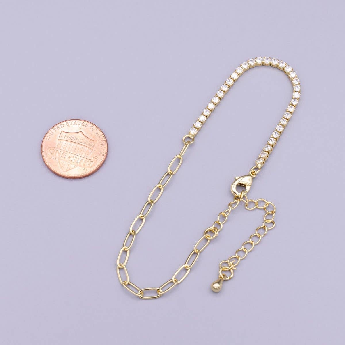 Half Tennis Half Paperclip Chain Bracelet
