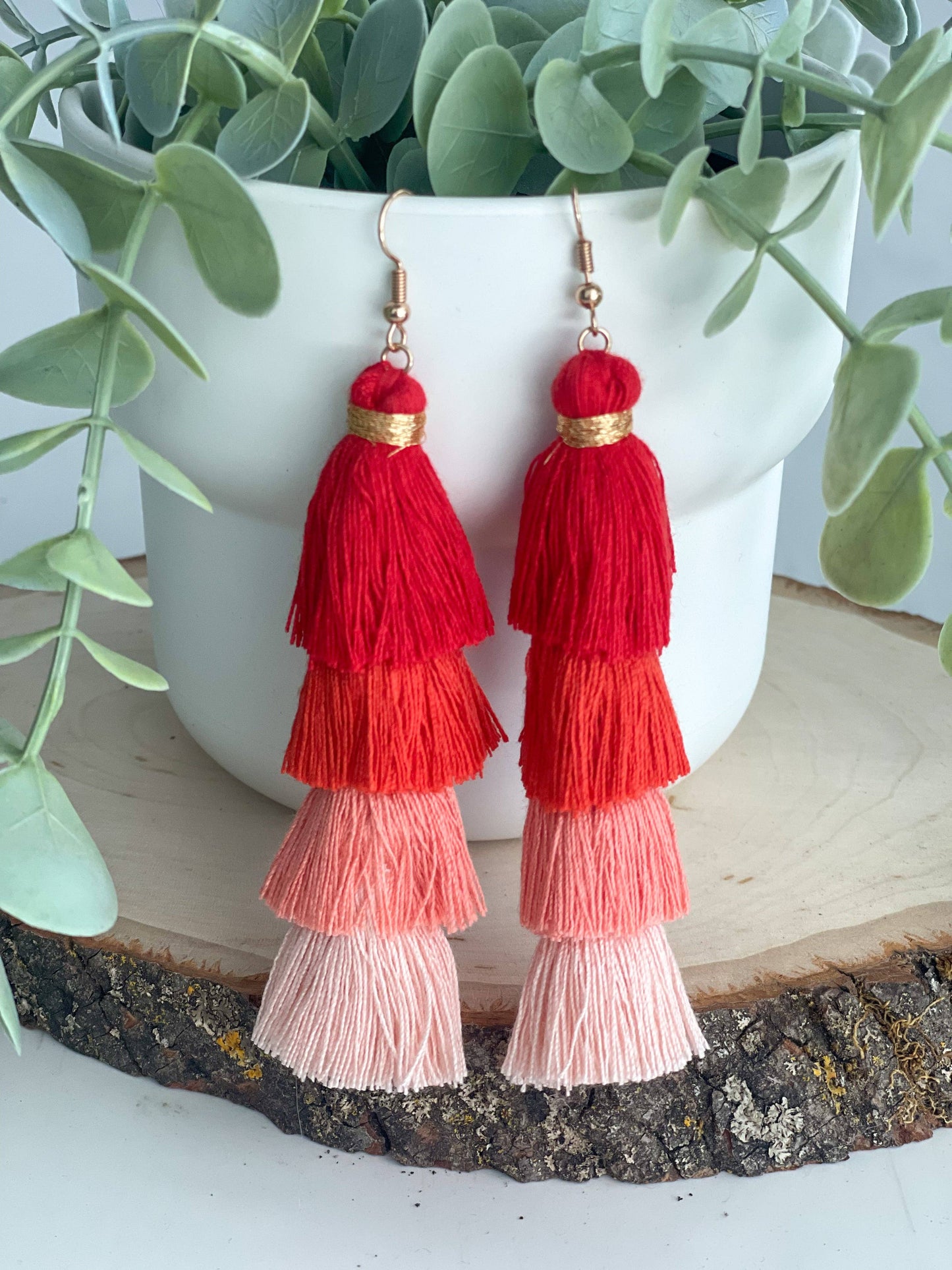 Red Free Fall Tassel Earrings