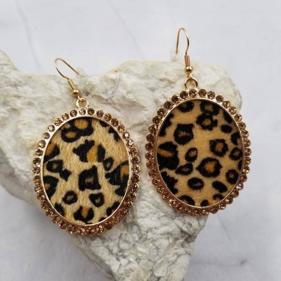 Vintage Leopard Oval Earrings