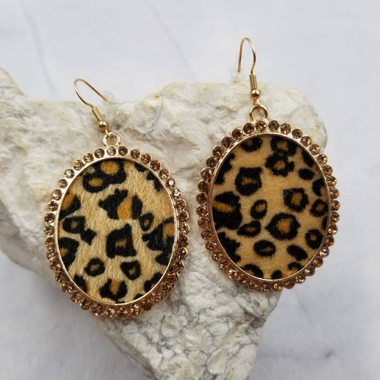 Vintage Leopard Oval Earrings
